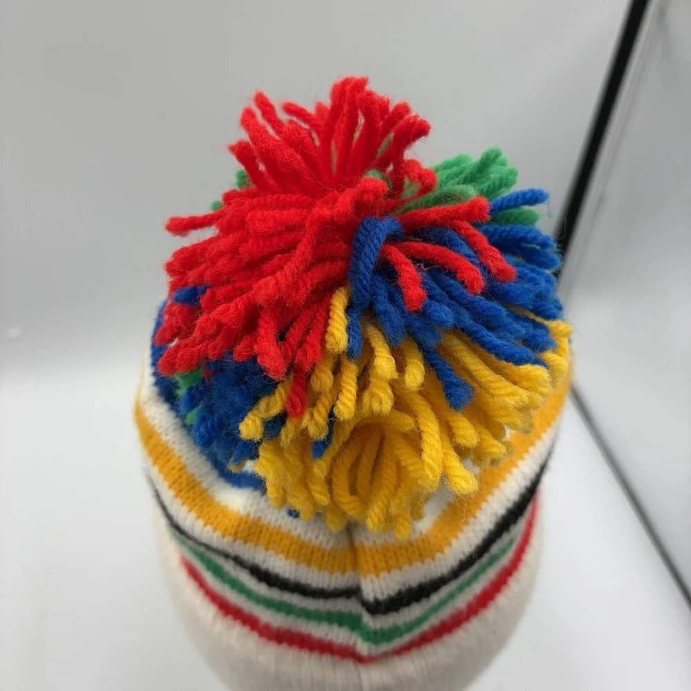 1980 Winter Olympic Lake Placid NY Beanie Hat Rainbow Hudson Stripes Wool Blend